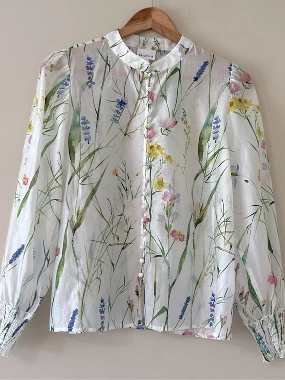 BAILEY 44 White Floral Button-Front Blouse Long Sleeve Zimmermann Style Medium